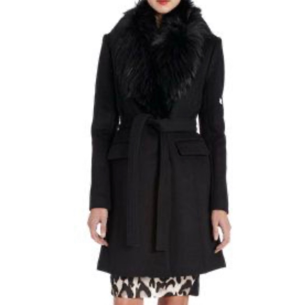 Diane von Furstenberg DVF Fur Trim Coat Size 4